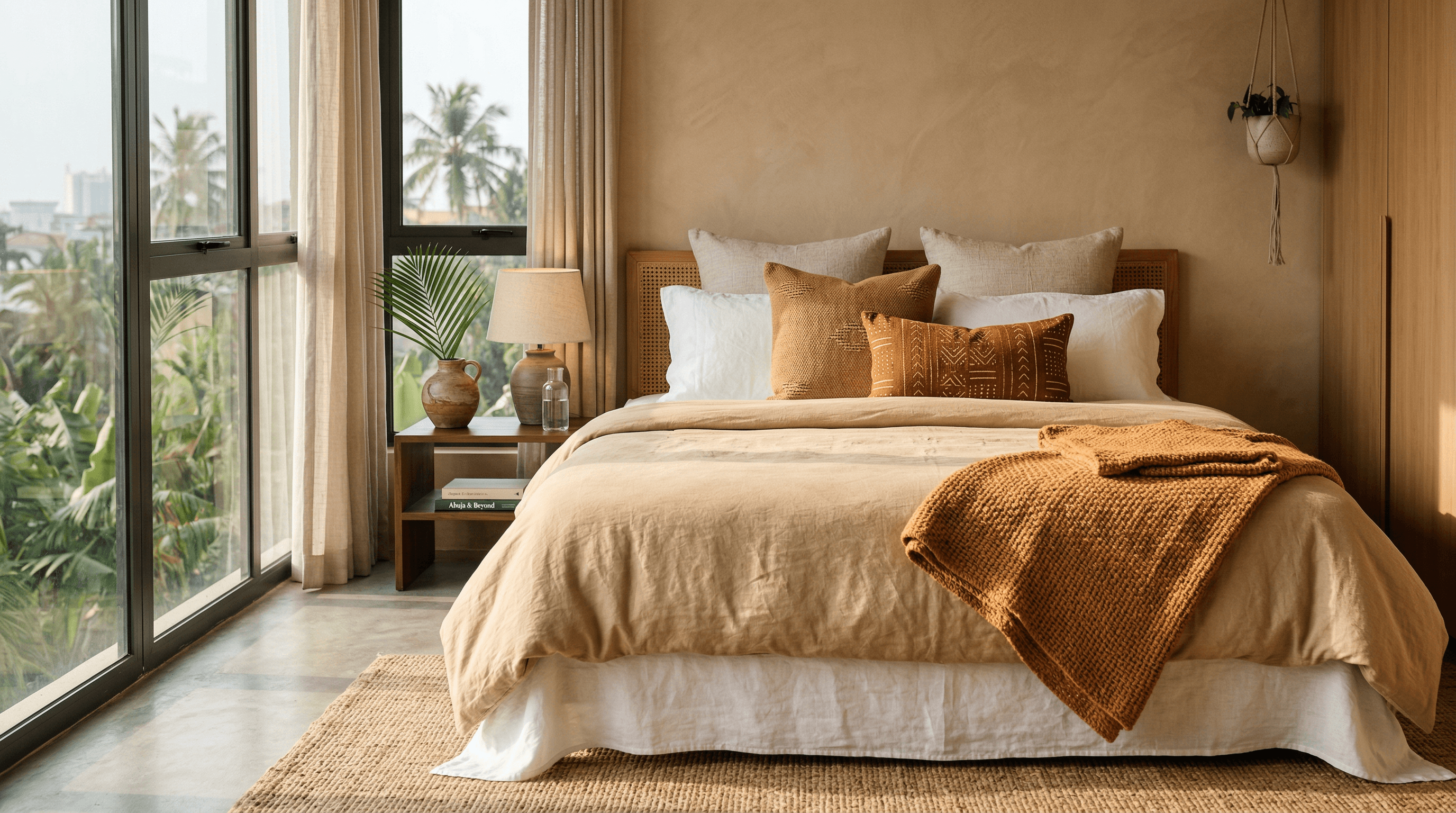 Styled luxury bed with layered bedding