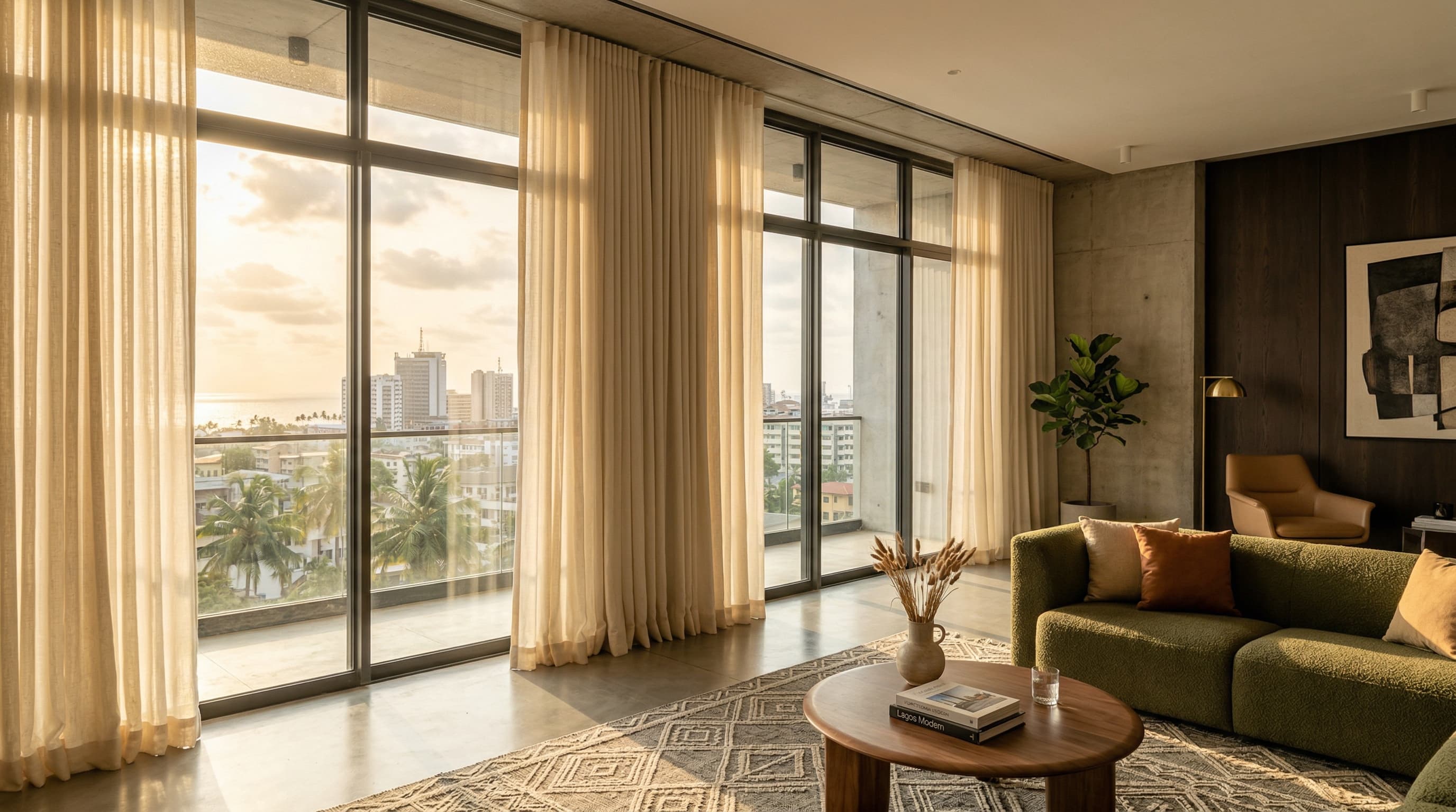 Modern interior with premium curtain installation